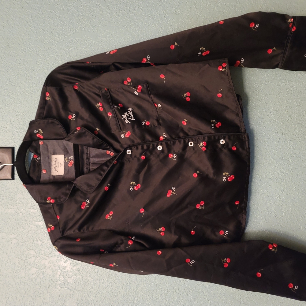 Black Cherry Print Button-Up Shirt